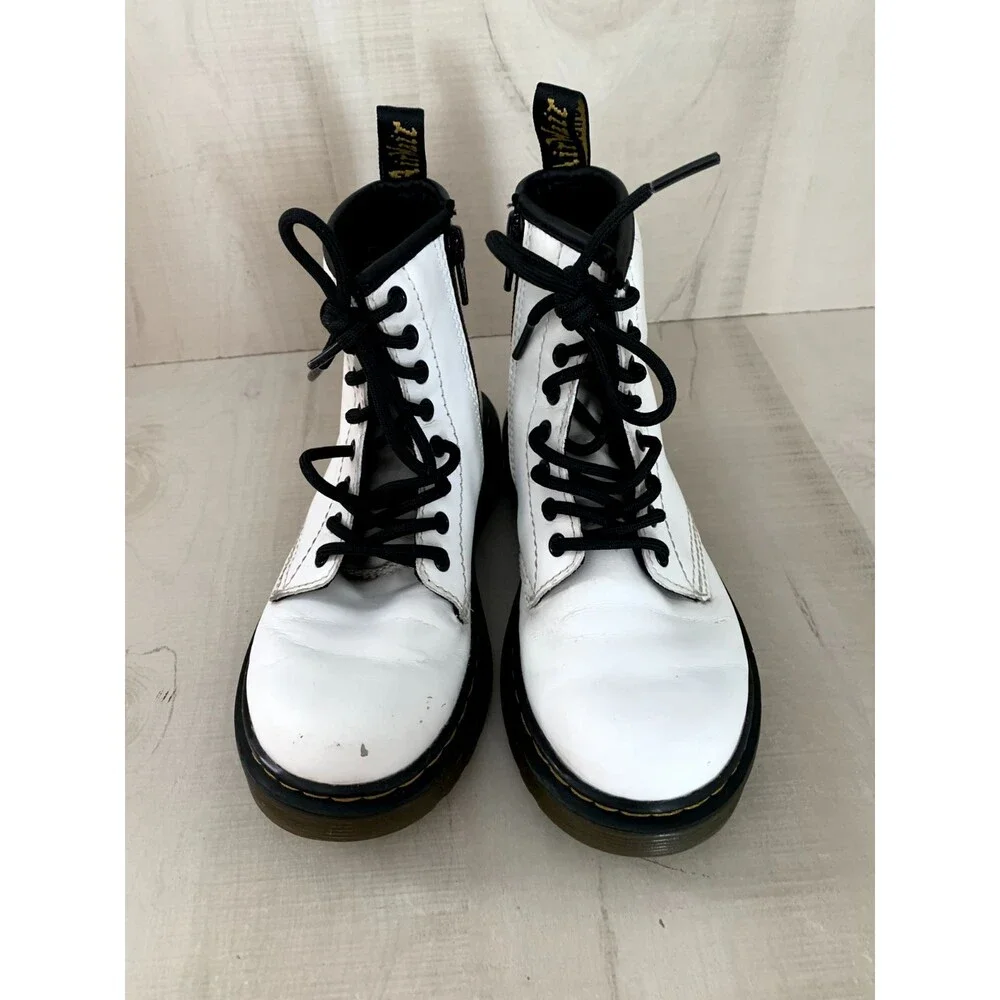 Dr. Martens White and Black Kids Lace-Up Leather Boots
